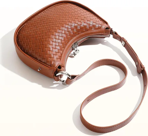 Vista 7 de Bolso de cuero tejido, bolso tejido de cuero vegano para mujer, bolso de mano con asa superior, bolsos de hombro de cuero vegano