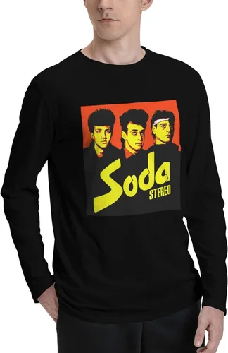 Vista 2 de ABOORA Soda Music And Stereo - Camiseta unisex de manga larga para hombre, cuello redondo, color negro