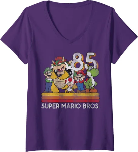 Vista 6 de Camiseta Nintendo Super Mario Retro con cuello en V para mujer