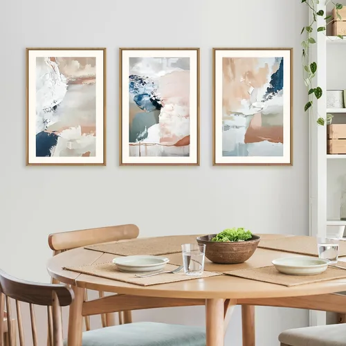 Vista 4 de Arte de Pared de Lienzo Enmarcado con Grandes Pinceladas Abstractas, Decoración de Pared Azul Marino Neutro, Pintura de Pared Moderna en Tonos