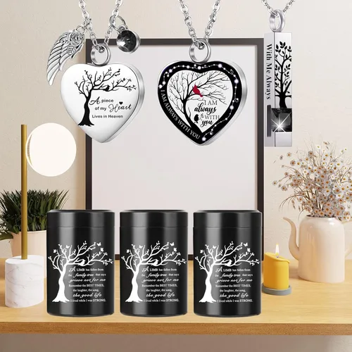 Vista 2 de RIPFEVURN Pequeñas mini urnas para cenizas humanas, recuerdo para adultos, hembra, hombre, árbol de la vida, joyería de cremación, collares de urna