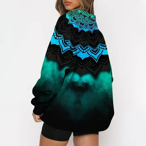Vista 3 de Sudadera con capucha para mujer, de manga larga, con cremallera, holgada, casual, de gran tamaño, túnica casual con estampado de otoño
