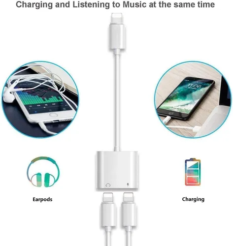 Vista 10 de [Certificado Apple MFi] Divisor de adaptador de auriculares para iPhone, 2 en 1, cargador Lightning doble, adaptador de audio auxiliar para iPhone