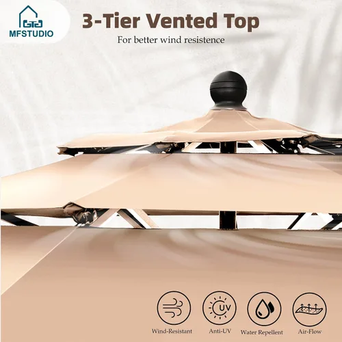 Vista 3 de MFSTUDIO Juego de comedor al aire libre para 4, juegos de comedor de 5 piezas, mesa de patio y sillas para 4 con paraguas, juego de muebles de Beige