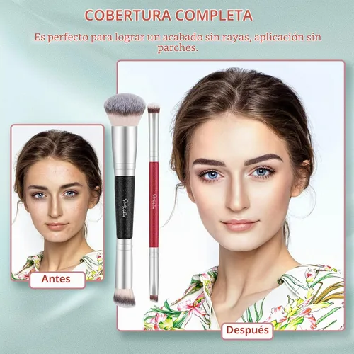 Vista 6 de START MAKERS - Brochas de maquillaje de doble punta para base, 2 en 1, cepillo corrector para cara, cejas, sombra de ojos, para líquidos, polvos