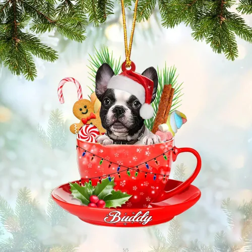 Vista 53 de Alaskan Malamute - Adorno de tetera de perro sentado en una tetera de Navidad, adorno de Navidad con nombre personalizado, adorno de automóvil