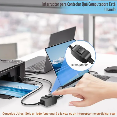 Vista 4 de Divisor de cable de impresora de 5 pies+5 pies para 2 computadoras USB