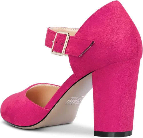 Vista 3 de Castamere Zapatos de tacón alto de bloque grueso para mujer, con punta redonda, de dos piezas, con hebilla, para boda, fiesta, zapatos de vestir