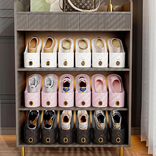 Vista 6 de Paquete de 15 Organizadores de Ranuras para Zapatos, Apilador de Zapatos Ajustable para Almacenamiento en Closet, Ahorrador de Espacio de Doble
