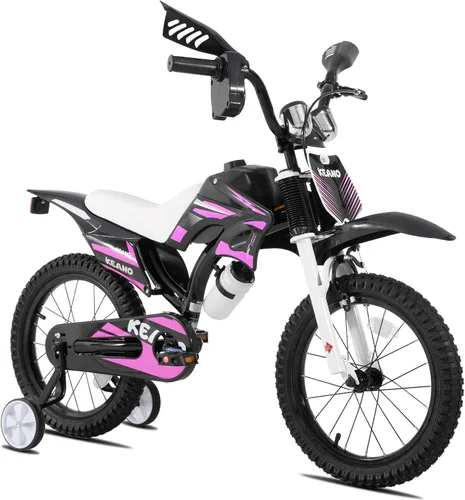 Vista 10 de KEANO - Bicicleta estilo motocross para niños y niñas de 12 y 16 pulgadas, con ruedas de entrenamiento y placa numérica, bicicletas para niños de 3
