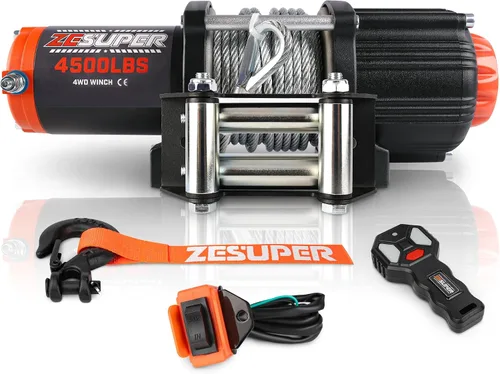 Vista 14 de ZESUPER - Kit de cabestrante eléctrico con control remoto de mano, 2500 libras, 12 V CC, cable de acero, impermeable; para cuatriciclos, vehículos