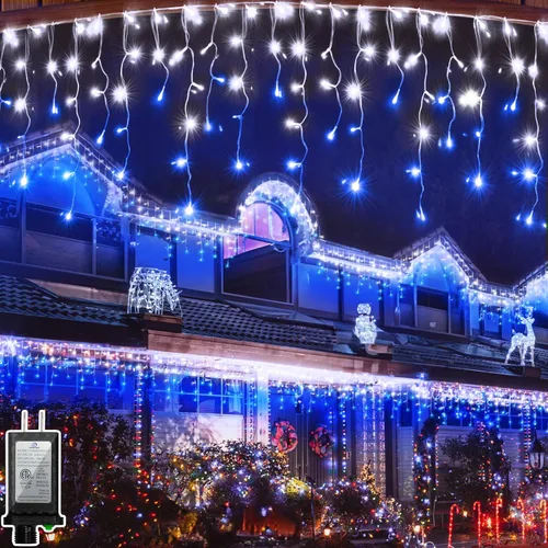 Vista 8 de 612 luces LED de Navidad para exteriores de 60 pies, 136 gotas de hielo, 12 modos profesionales con temporizador de memoria y brillo, tira de luces