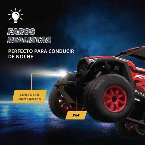 Vista 4 de Carro a Control Remoto/UTV, 2WD Introducción a Hobby RC Polaris RZR - Escala 1:43, 2.4GHz - Rojo - Control Remoto con Función de Gatillo, Caja