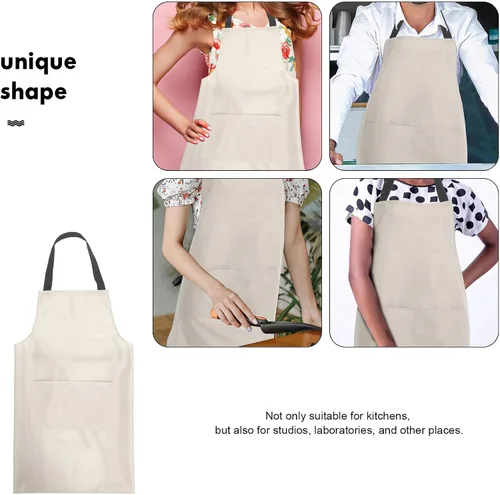 Vista 3 de ibasenice Waterproof Kitchen Apron Pvc Material Cream White Chef Apron with Pouch for Men and Women Cooking and Restaurant Use