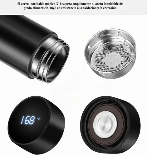 Vista 2 de Botella aislada, botella de café, botella infusora de té, botella de agua deportiva inteligente con pantalla LED de temperatura, botella de agua