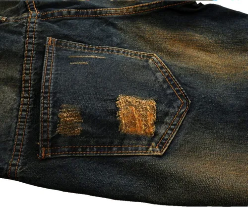Vista 4 de utcoco Pantalones de mezclilla clásicos para hombre, corte delgado, cintura media, pierna recta, agujeros rasgados, rasgados, jeans