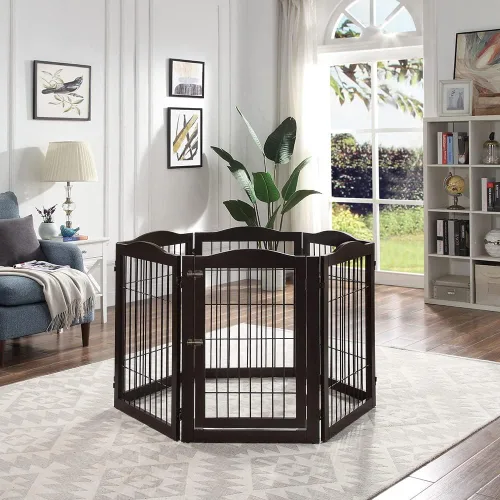 Vista 3 de beeNbkks Puerta extra ancha para mascotas, puerta independiente de 6 paneles para perros con puerta de paso y 5 pies de apoyo, valla de barrera