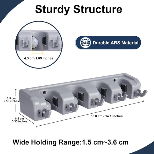 Vista 5 de Organizador de suministros de limpieza para montaje en pared y escoba para armario Colgadores de herramientas de jardín para garaje para colgar