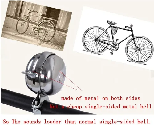 Vista 3 de Cool Chrome Rotary Metal de doble cara Clásico Vintage Bike Bell Road Mountain Triciclo Retro Bicicleta Manillar Bell Seguridad Ciclismo Anillo