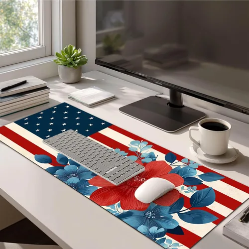 Vista 3 de HOMETITUTE Alfombrilla para mouse de 31.5 x 11.8 pulgadas, con bandera estadounidense, floral, XL, grande, extendida, para teclado, computadora