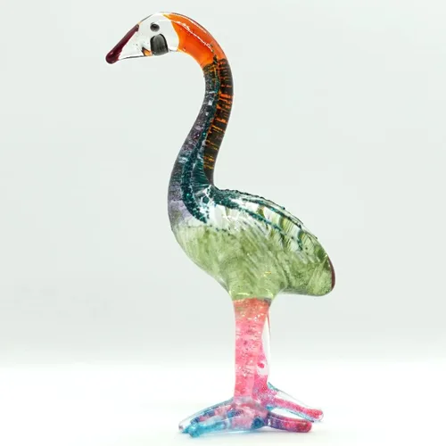 Vista 11 de Figuras en miniatura de flamenco de animales pintados a mano de vidrio soplado, arte de pájaro, regalo coleccionable para decorar (2 rojo azul)
