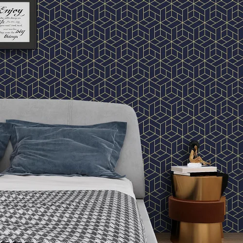 Vista 6 de VaryPaper Papel tapiz geométrico hexagonal azul marino de 17.7 x 78.7 pulgadas, para pegar y despegar, papel de contacto geométrico decorativo