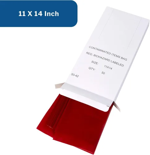 Vista 4 de McKesson Bolsa de basura infecciosa, riesgo biológico, fondo sellado con estrellas, rojo, 1.5 mil, 1 a 3 galones, 11 x 14 pulgadas, 50
