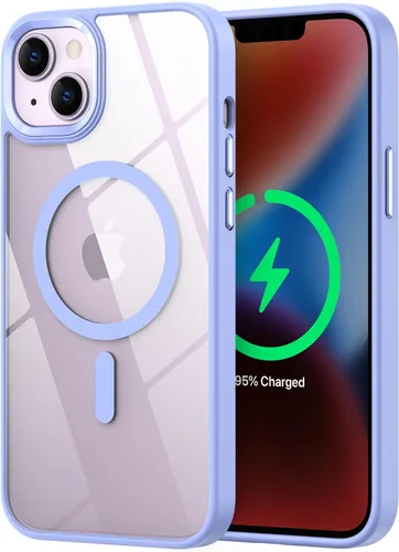 Vista 21 de Funda magnética para iPhone 13, compatible con MagSafe, protección de grado militar, parte trasera dura transparente y marco de TPU suave, funda
