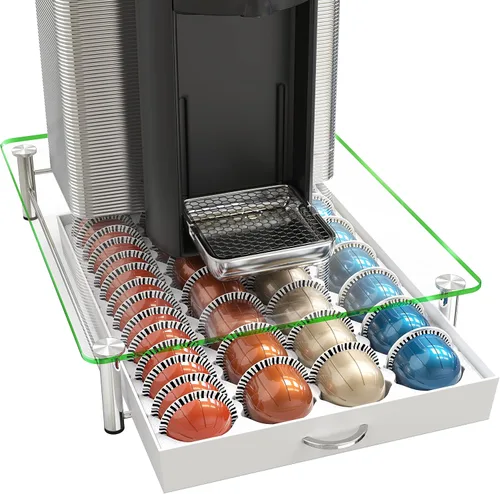 Vista 12 de Deco Brothers cajón de almacenamiento con soporte para cápsulas Nespresso vidrio templado, VertuoLine
