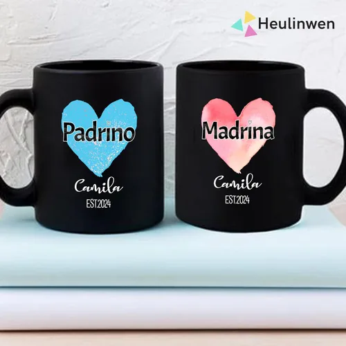 Vista 2 de Padrinos De Bautizo Propuesta Set 2 Tazas Café 11Oz, Quieres Ser Mis Padrinos De Bautizo, Quieres Ser Mi Madrina est 2024, Dios Padrinos Presenta