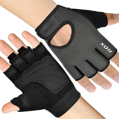 Vista 9 de Guantes de levantamiento de pesas RDX para gimnasio, fitness y entrenamiento, protección antideslizante de la palma, medio dedo, guantes