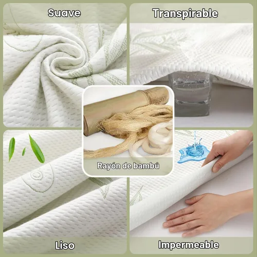 Vista 3 de Protector de Colchón Twin Impermeable, Funda Protectora de Colchón Lavable de Rayón de Bambú, Cubrecolchón Transpirable y Silencioso con Elástico