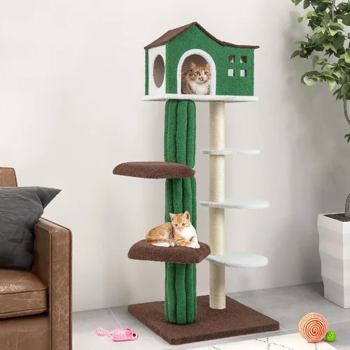 Vista 2 de Tangkula Árbol alto para gatos de interior, torre moderna de 7 niveles y 61 pulgadas con postes rascadores de sisal, condominio superior, tela