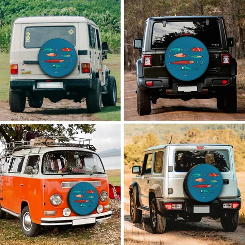 Vista 3 de Fundas de neumáticos de repuesto para remolques de caravana, juego de cebo de peces, resistente a la intemperie, a prueba de polvo, universales