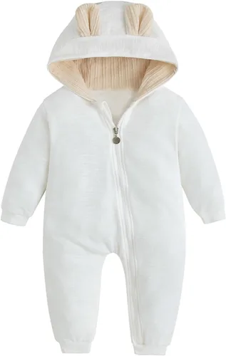 Vista 88 de Simplee Kids Enterizo con diseño de conejo de Pascua con capucha, para bebé, overol con cremallera y orejas largas