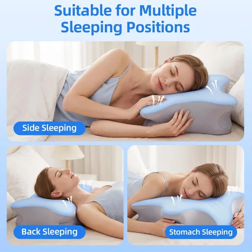 Vista 7 de Ergonomic Memory Foam Cervical Pillow for Neck and Shoulder Pain Relief,2 Heights Memory Foam Pillows for Neck Support for Side Sleep Stomach Blue