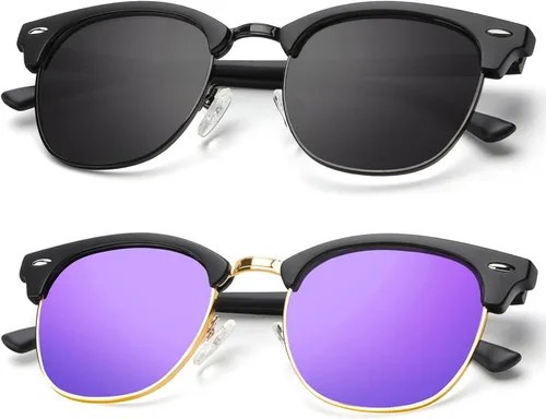Vista 76 de KALIYADI Gafas de sol polarizadas para hombres y mujeres, marco semi sin montura, para conducir con bloqueo UV A01-(1 Pack) Tortuga Mate G15