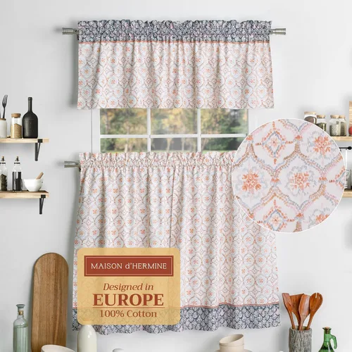 Vista 29 de Maison d' Hermine Juego de cortinas de cocina para ventanas, juego de cortinas de cocina 100% algodón, cenefas para el hogar [2 niveles