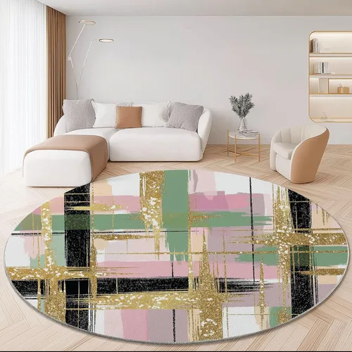Vista 13 de Bath Mat Round Rug 2 ft, Boho Sun Line Mandala Washable Circular Rugs, Non Slip Absorbent Beige Circle Area Carpet for Kitchen Living Room Bedroom