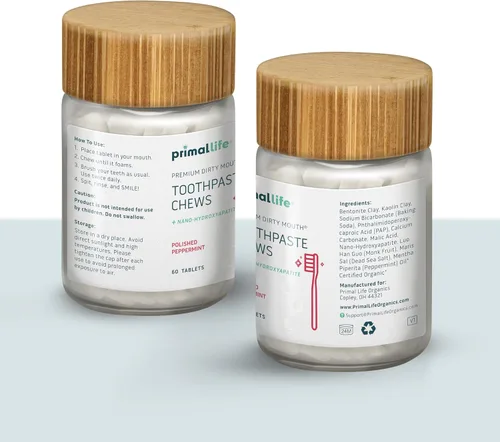 Vista 8 de Primal Life Organics Pasta de dientes masticables de boca sucia prémium – Tabletas de pasta de dientes blanqueadoras con nano-hidroxiapatita