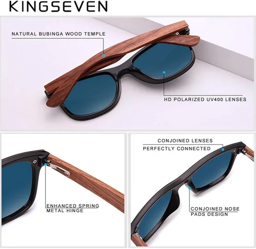 Vista 5 de KINGSEVEN Bubinga B5510 - Lentes de sol polarizados, retro, vintage, diseño elegante para hombres y mujeres, lente espejada