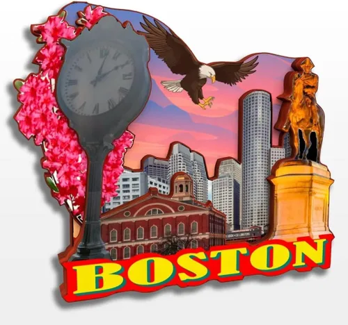 Vista 13 de Boston Massachusetts USA America - Imán de madera para nevera, colección de madera 3D, hecho a mano, recuerdos de la ciudad, imán para nevera