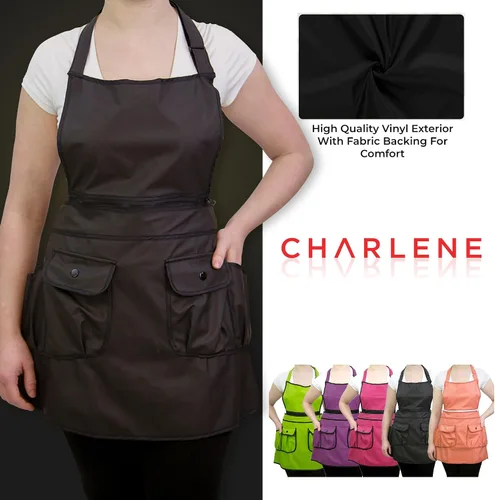 Vista 6 de CHARLENE Courtney Convertible Zip Delantal #9044 Frambuesa/Negro