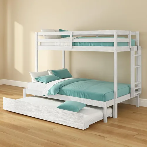 Vista 10 de Grain & Grove - Litera de dos camas con oso, estructura de litera resistente para niños, litera de madera contrachapada con escalera, barandilla