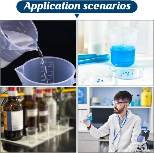 Vista 7 de 6 vasos de plástico de laboratorio de 3.4 fl oz, tazas medidoras transparentes con escala graduada y boquilla de vertido para experimentos