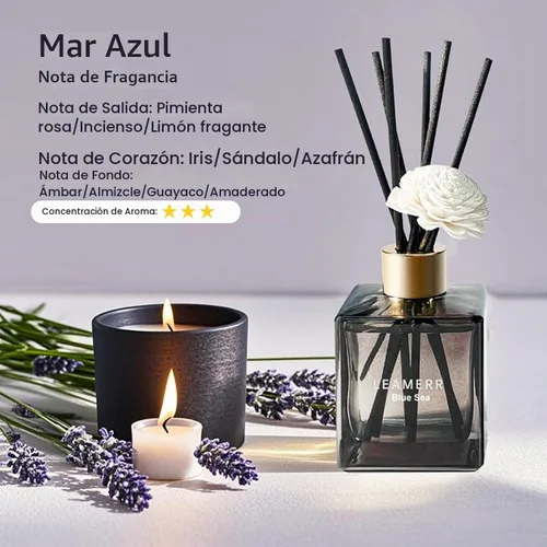 Vista 2 de Juego de difusor de junco, 6.1 oz (6.1 fl oz), difusor perfumado de mar azul con varillas de larga duración para el hogar, habitación, oficina