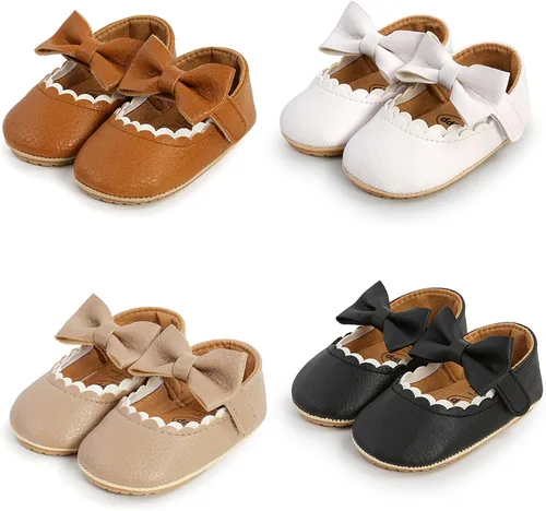 Vista 6 de RVROVIC Zapatos de bebé para niñas suela suave zapatos planos Mary Jane vestidos de princesa zapatos de poliuretano lindo lazo precaminante