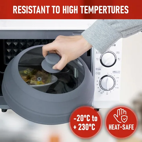 Vista 10 de Javson Cubierta de vidrio para microondas para alimentos, tapa grande de vidrio templado y silicona de 10.8 pulgadas, resistente al calor, protector