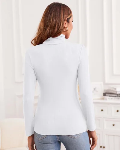 Vista 6 de Women Long Sleeve Mock Turtleneck Lightweight Ribbed Knit Shirts Underscrub Pullover Tops
