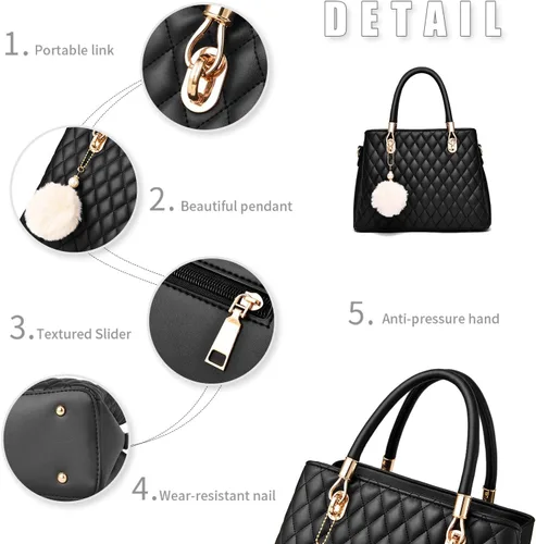 Vista 4 de I IHAYNER - Bolsos de cuero para mujer, con correa para llevar al hombro, asas cortas y pompón